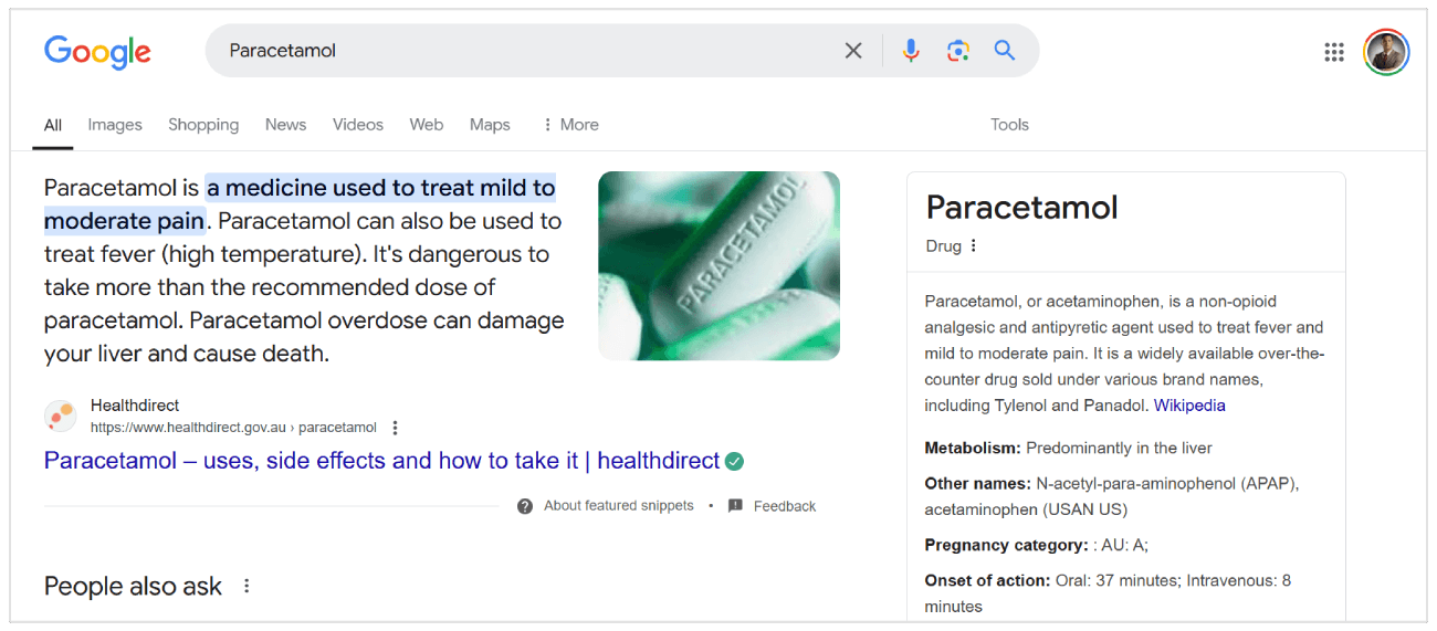 panel pengetahuan Paracetamol